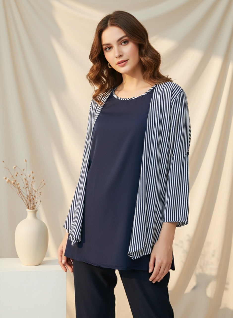 Striped Cardigan - Navy Blue