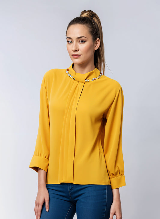 Blended Rayon Chain Top - Mustard