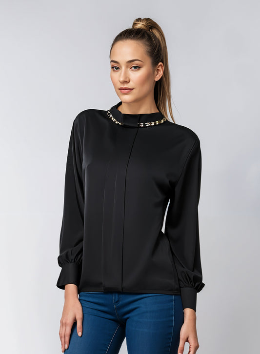 Blended Rayon Chain Top - Black