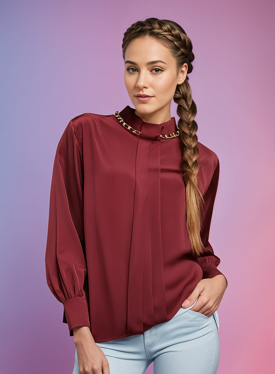 Blended Rayon Chain Top - Maroon