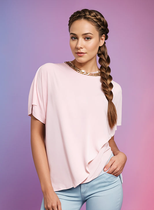 Blended Rayon Poncho Chain Top - Pink