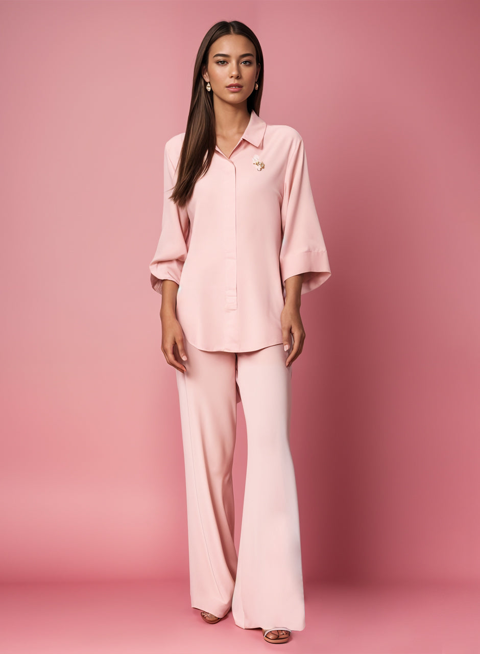 Blended (Rayon & Polyester) Shirt & Trouser - Pink