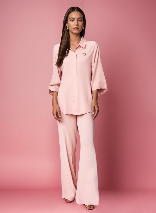 Blended (Rayon & Polyester) Shirt & Trouser - Pink