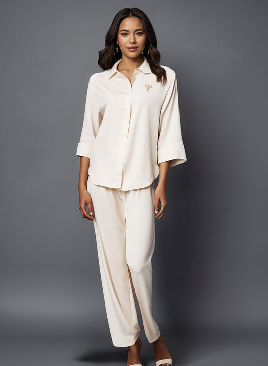 Blended (Rayon & Polyester) Shirt & Trouser - White