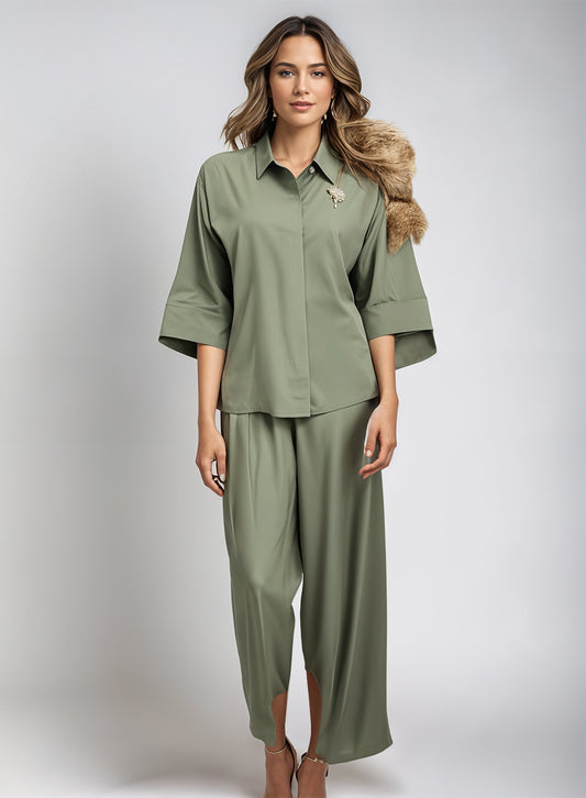 Blended (Rayon & Polyester) Shirt & Trouser - Green