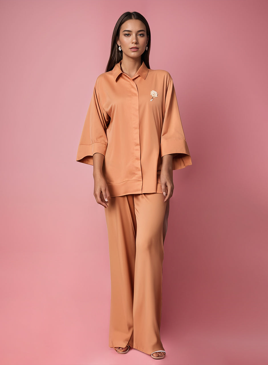 Blended (Rayon & Polyester) Shirt & Trouser - Orange