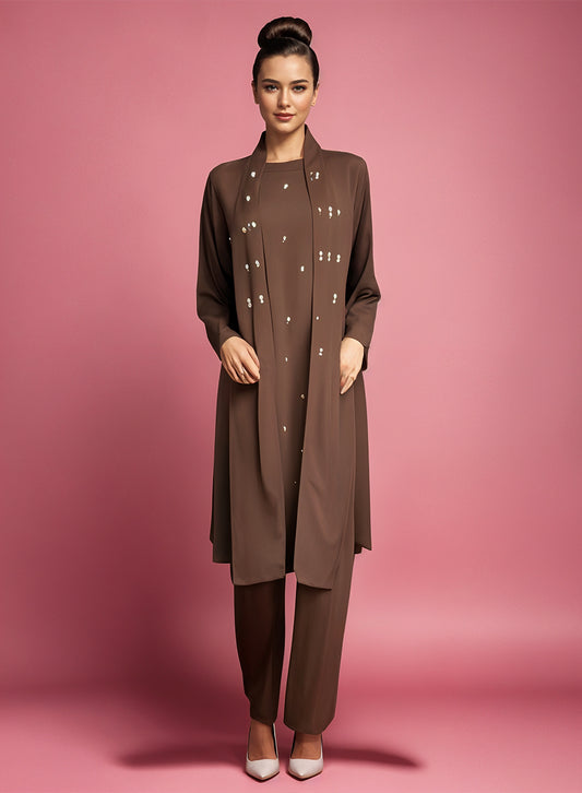 Blended (rayon & polyester) Three-Piece - Brown