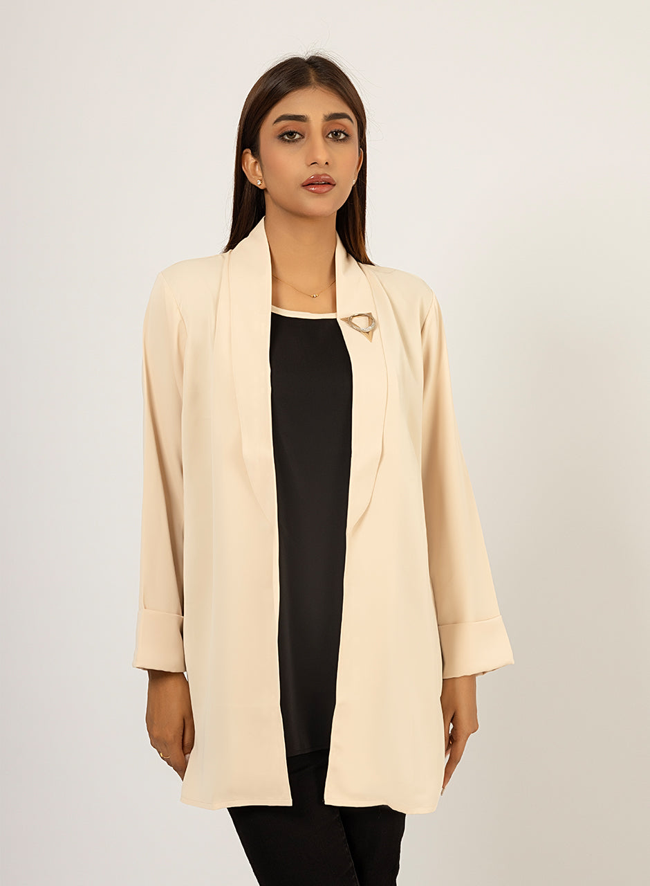 Beige Blazer With Black Inner Top