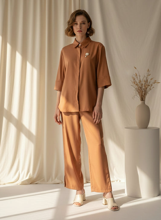 Blended (Rayon & Polyester) Shirt & Trouser - Orange