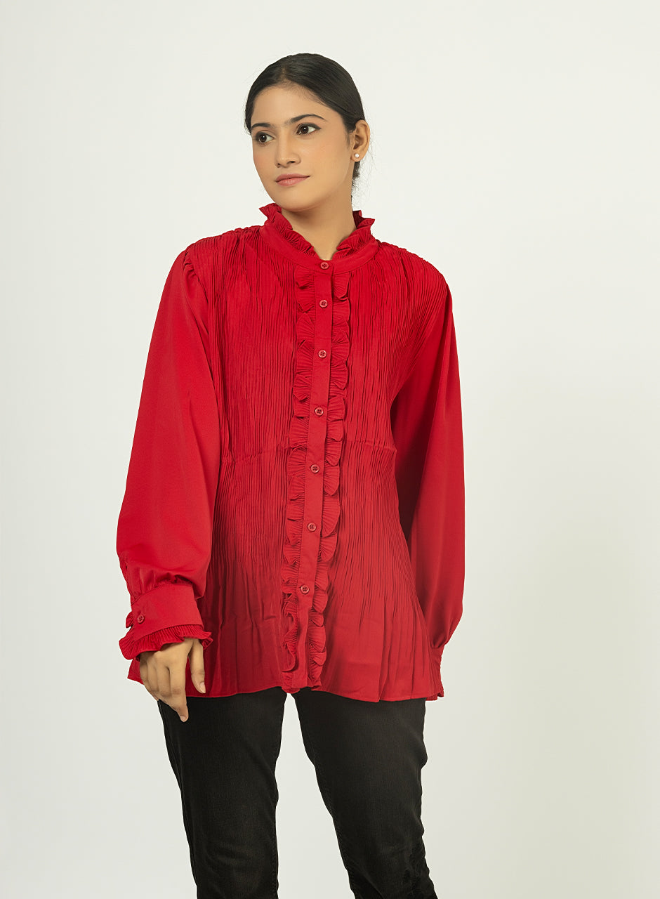 Red Rafflesia Top Ruffles - Red Top β Fabbywear - Pakistan