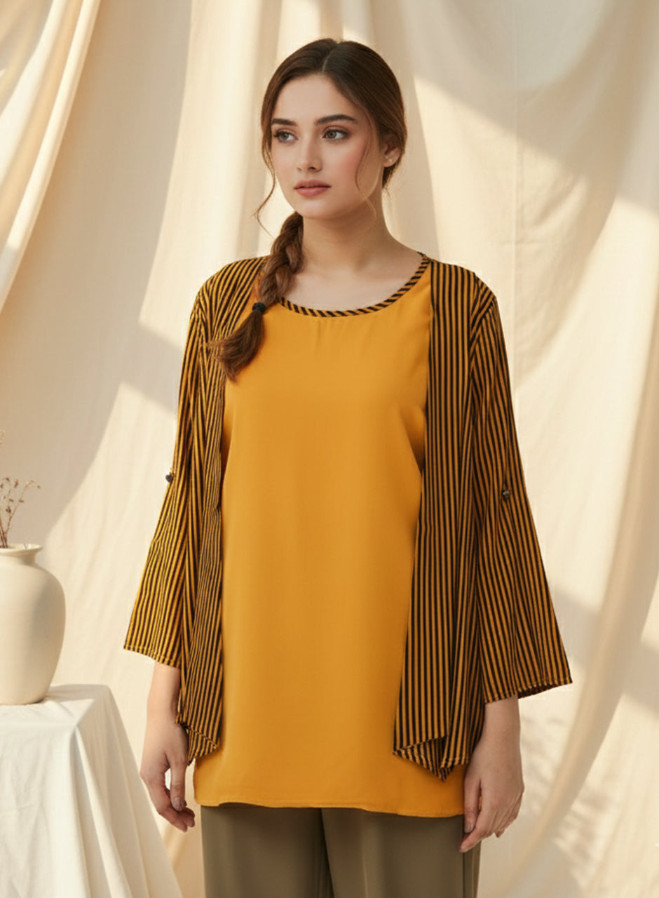 Striped Cardigan - Mustard