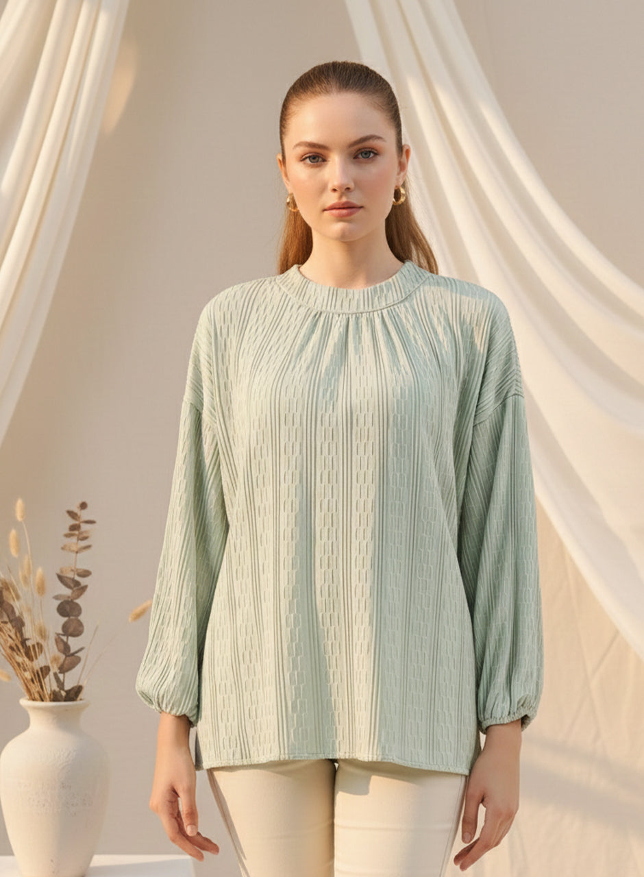 Balloon Sleeve Shirt - Light Green