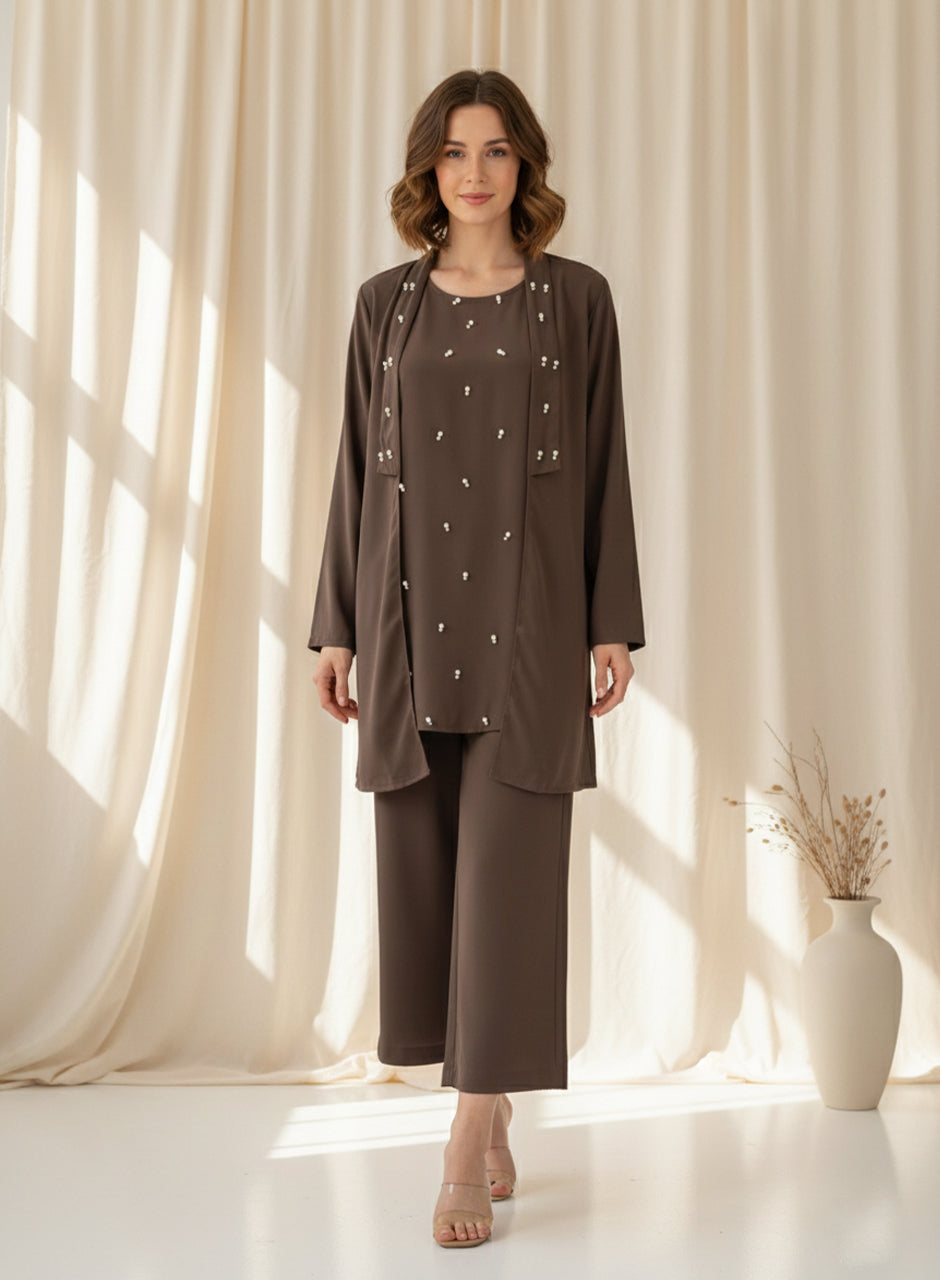 Blended (rayon & polyester) Three-Piece - Brown