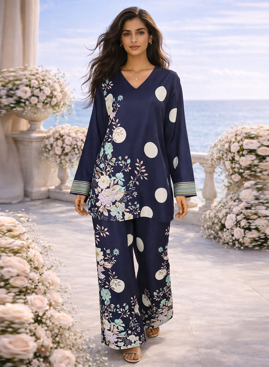 Serene Floral Co-ord (Shirt & Trouser) - Blue