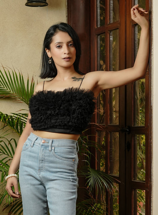 Black Ruffle Crop Top