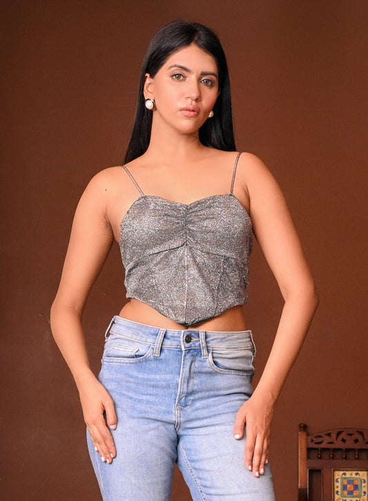 Grey Asymmetrical Cropped Cami Top