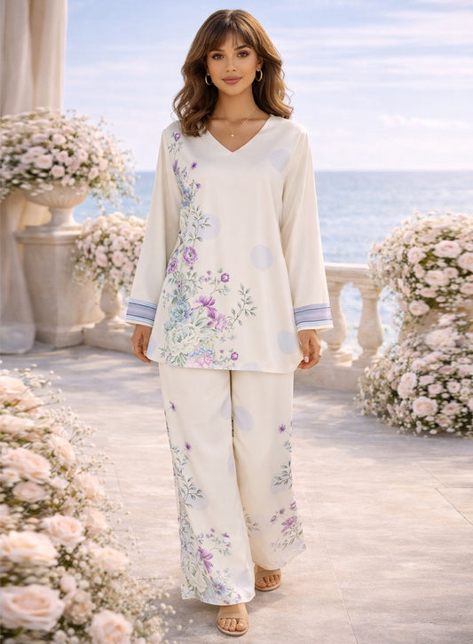 Serene Floral Co-ord (Shirt & Trouser) - Off white