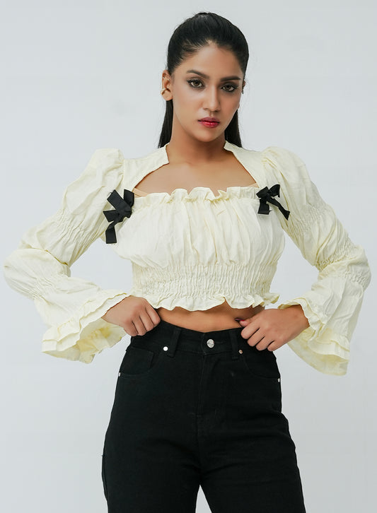 Pleated Tiered Sleeve Blouse - Off white
