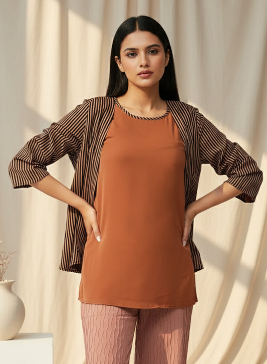 Striped Cardigan - Rust