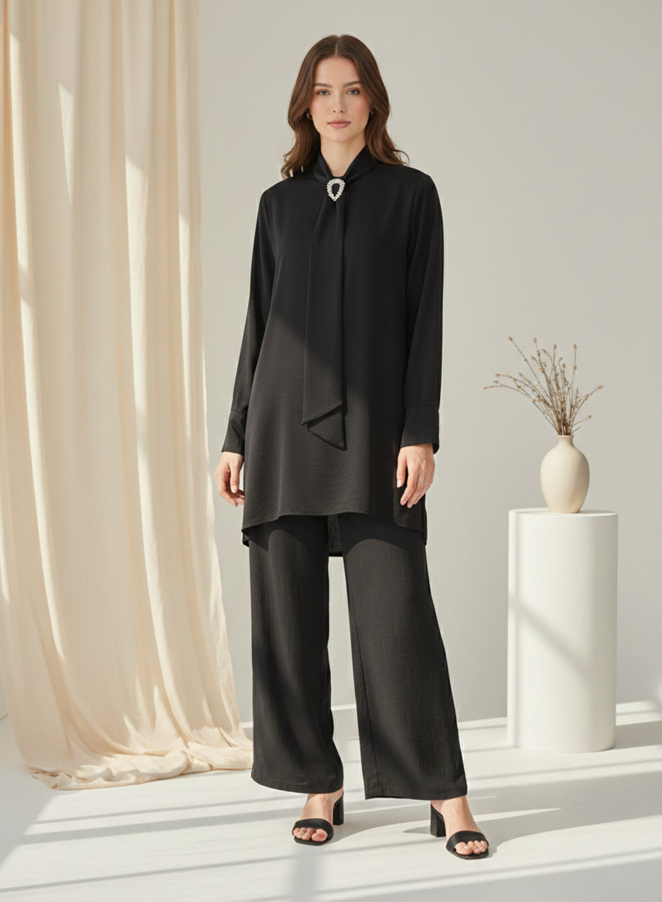 Blended (Rayon & Polyester) Shirt & Trouser - Black