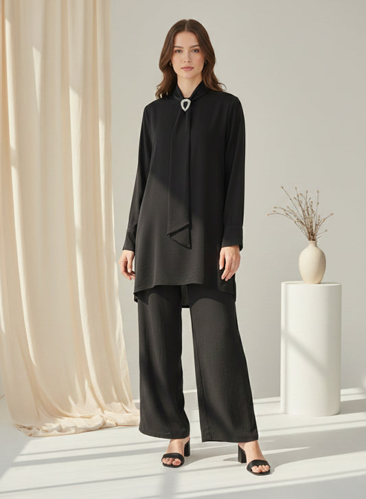 Blended (Rayon & Polyester) Shirt & Trouser - Black