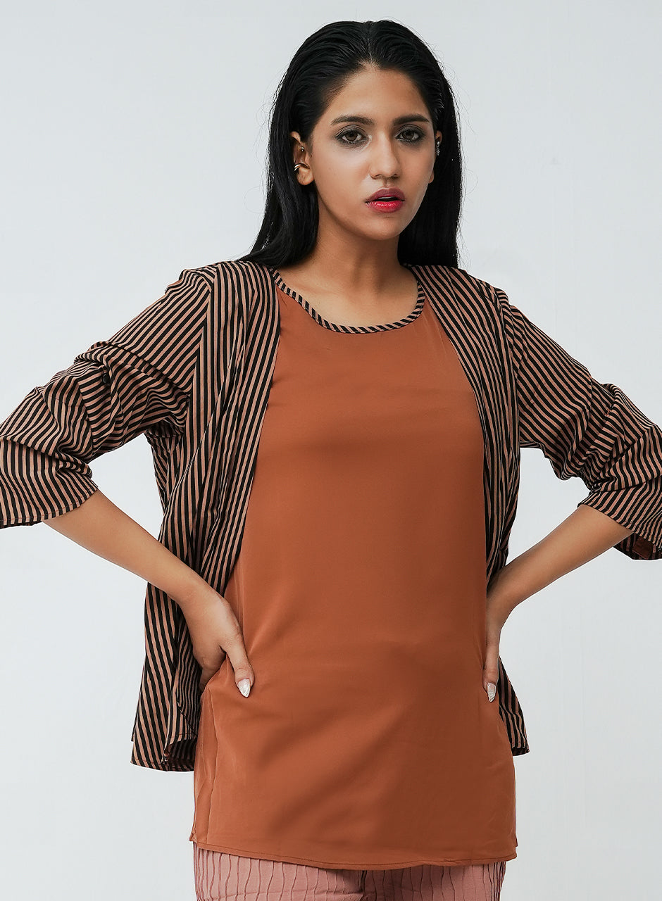 Striped Cardigan - Rust