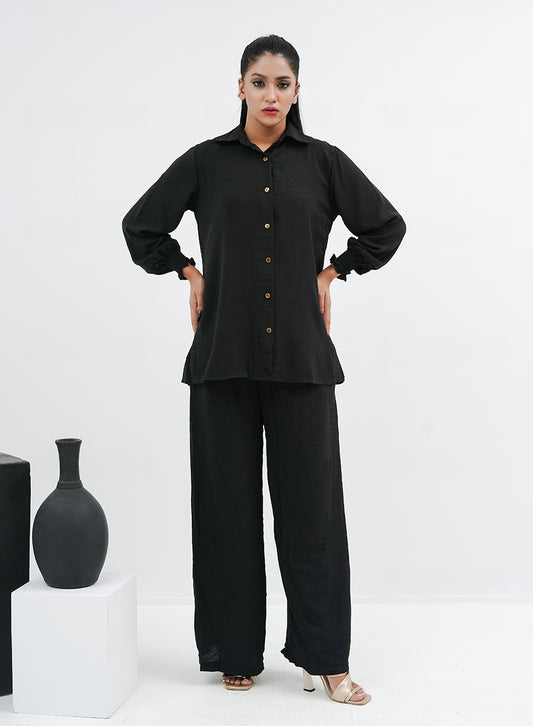 Plain Black Pleated Co-ord Set