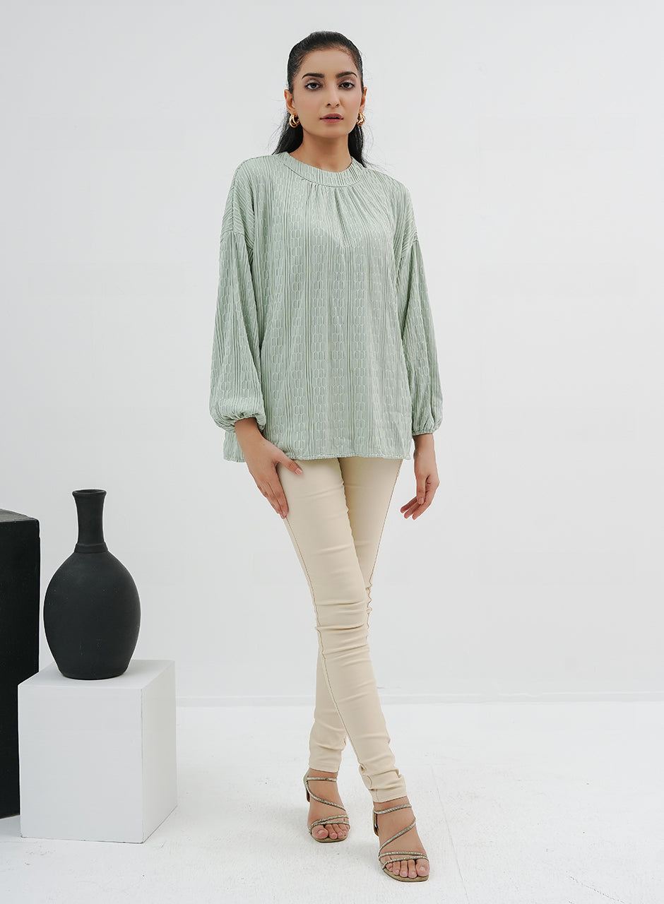 Balloon Sleeve Shirt - Light Green