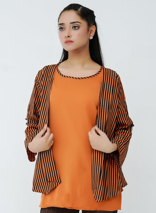 Striped Cardigan - Brown