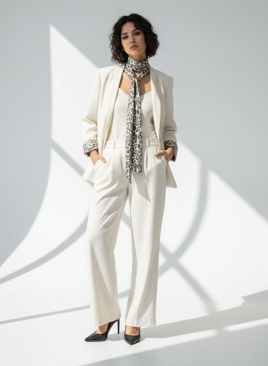 Leopard-Trim Coord Set Beige