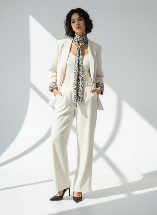 Leopard-Trim Coord Set Beige
