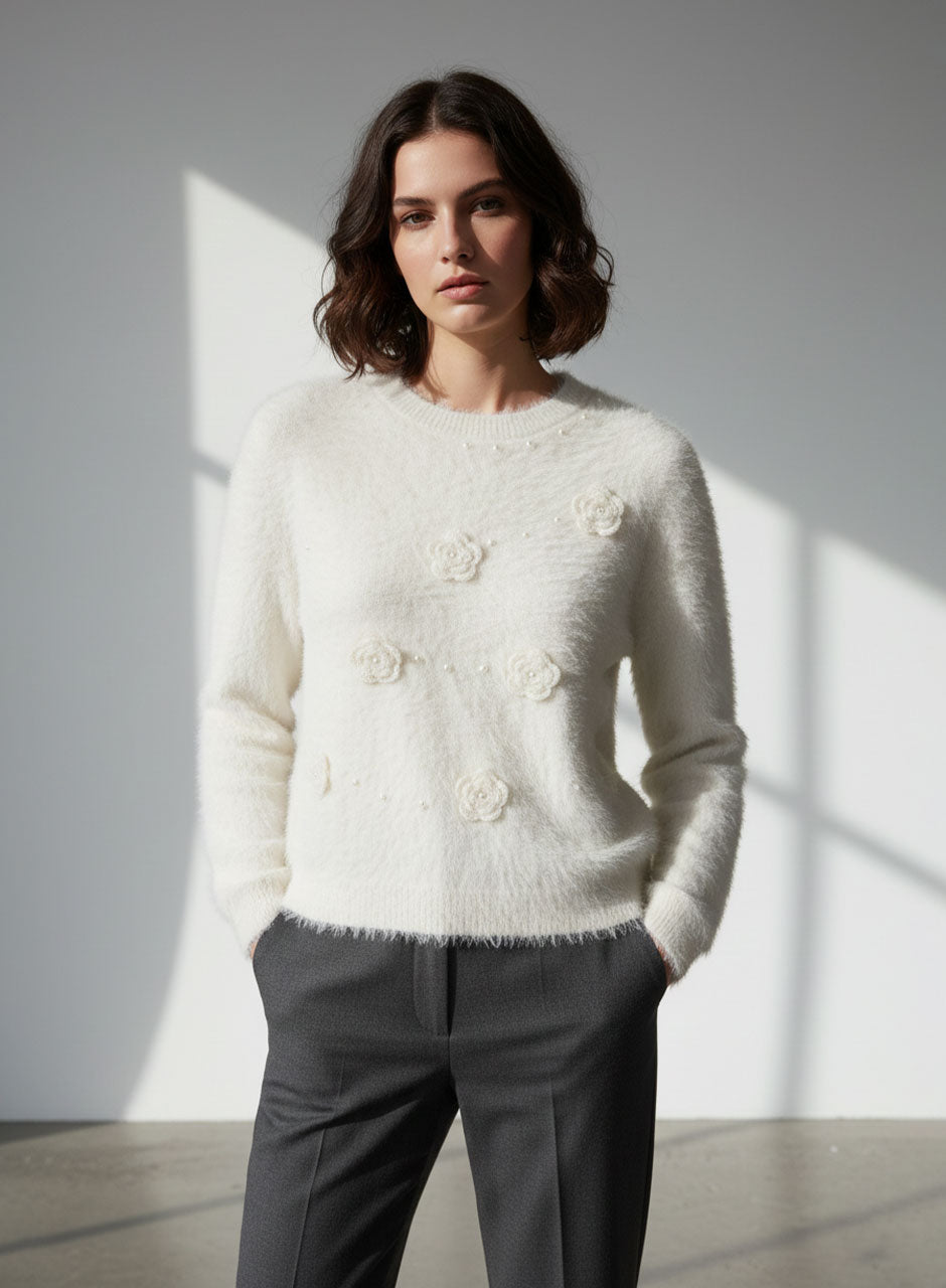 Fuzzy Bloom Sweater - Ivory