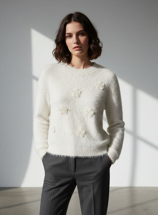 Fuzzy Bloom Sweater - Ivory