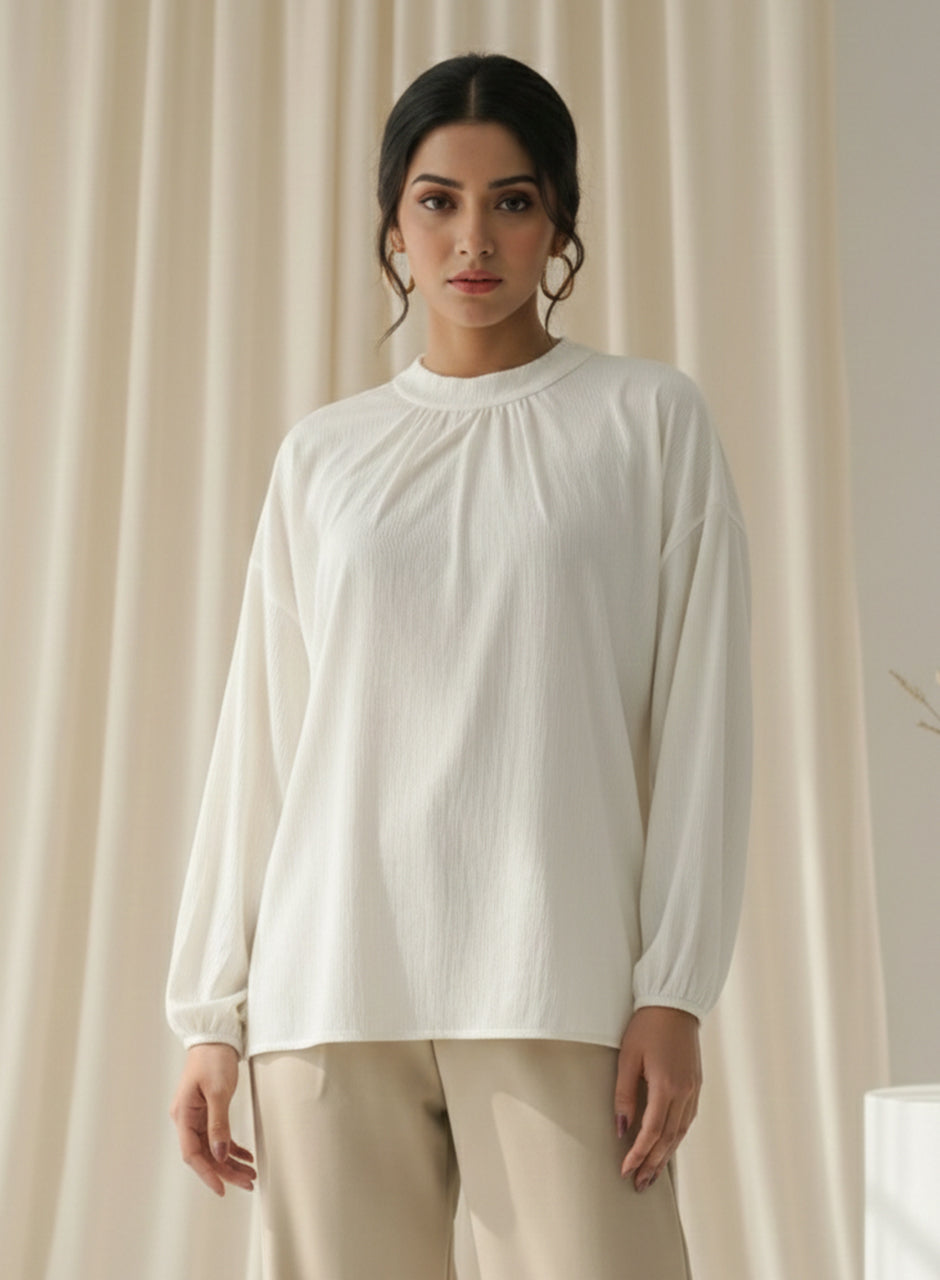 Balloon Sleeve Shirt - White