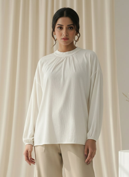 Balloon Sleeve Shirt - White