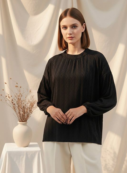 Balloon Sleeve Shirt - Black