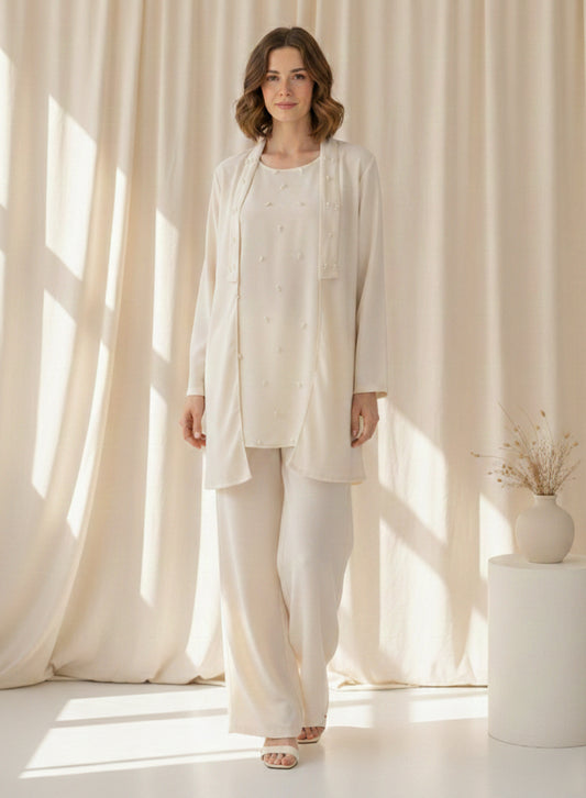 Blended (rayon & polyester) Three-Piece - White