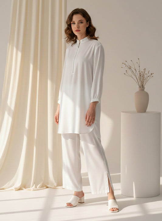 White Two Piece Crepe (Shirt and Trouser) Co-ord