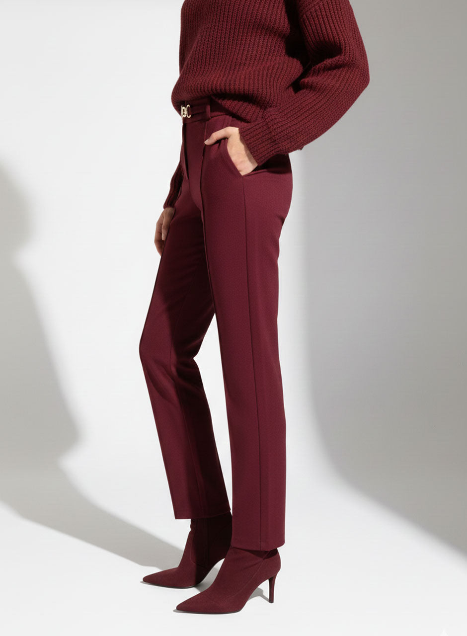High-Rise Maroon Tailored Trousers
