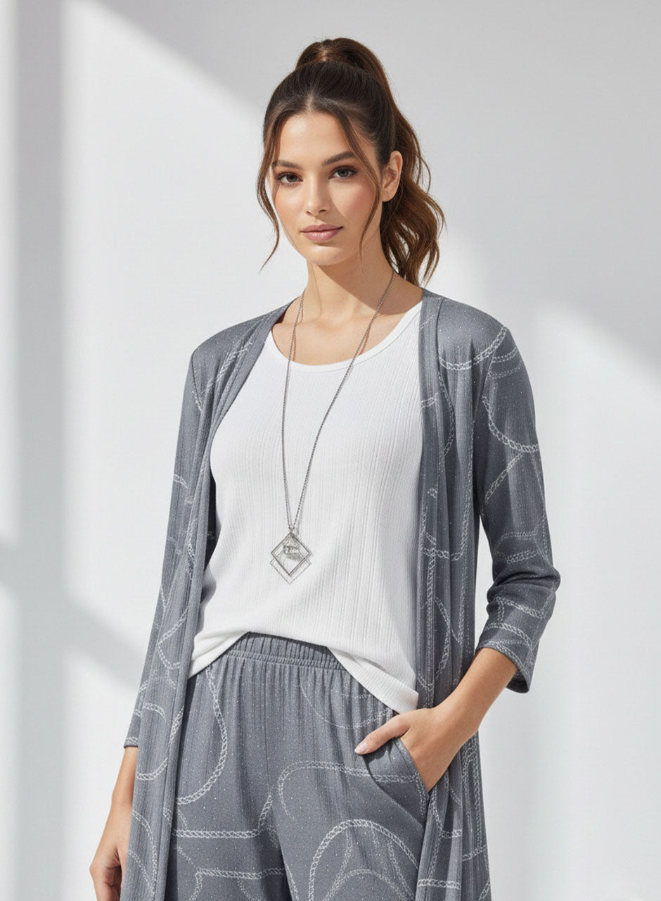 Printed Three-Piece Set (Grey)