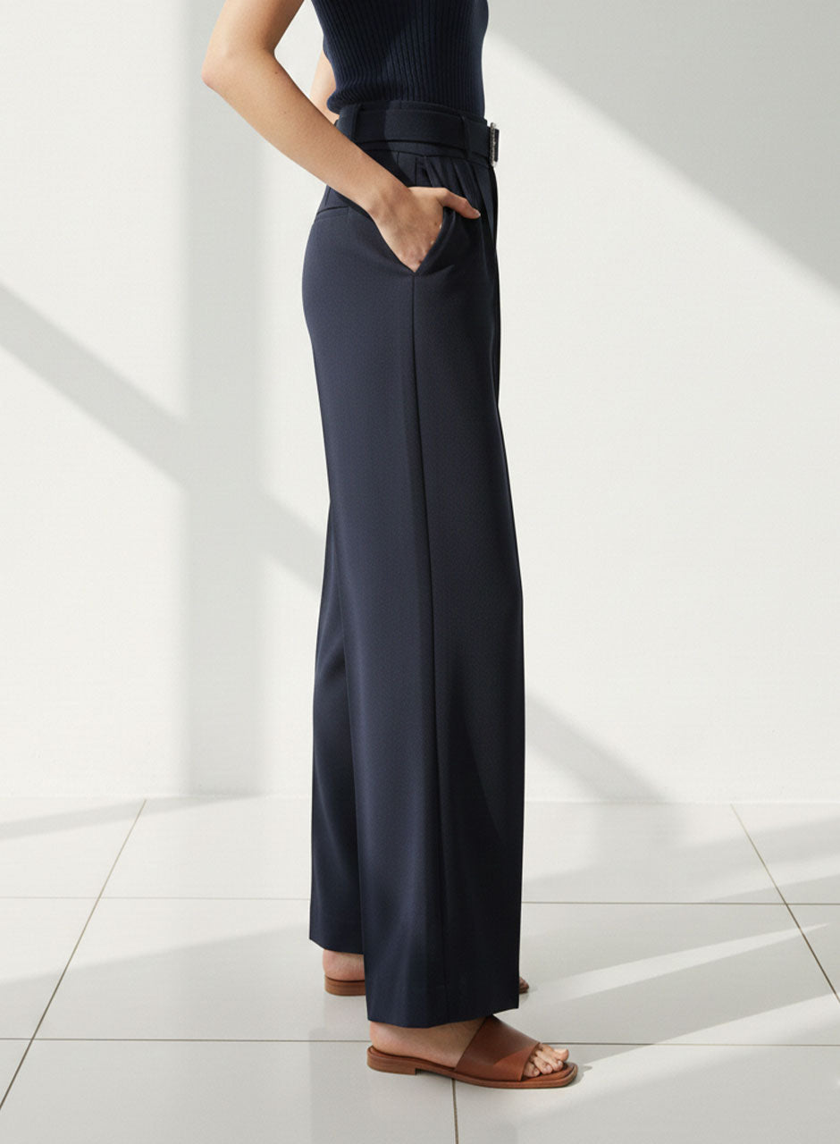 Wide-Leg Trouser With Belt (Navy)
