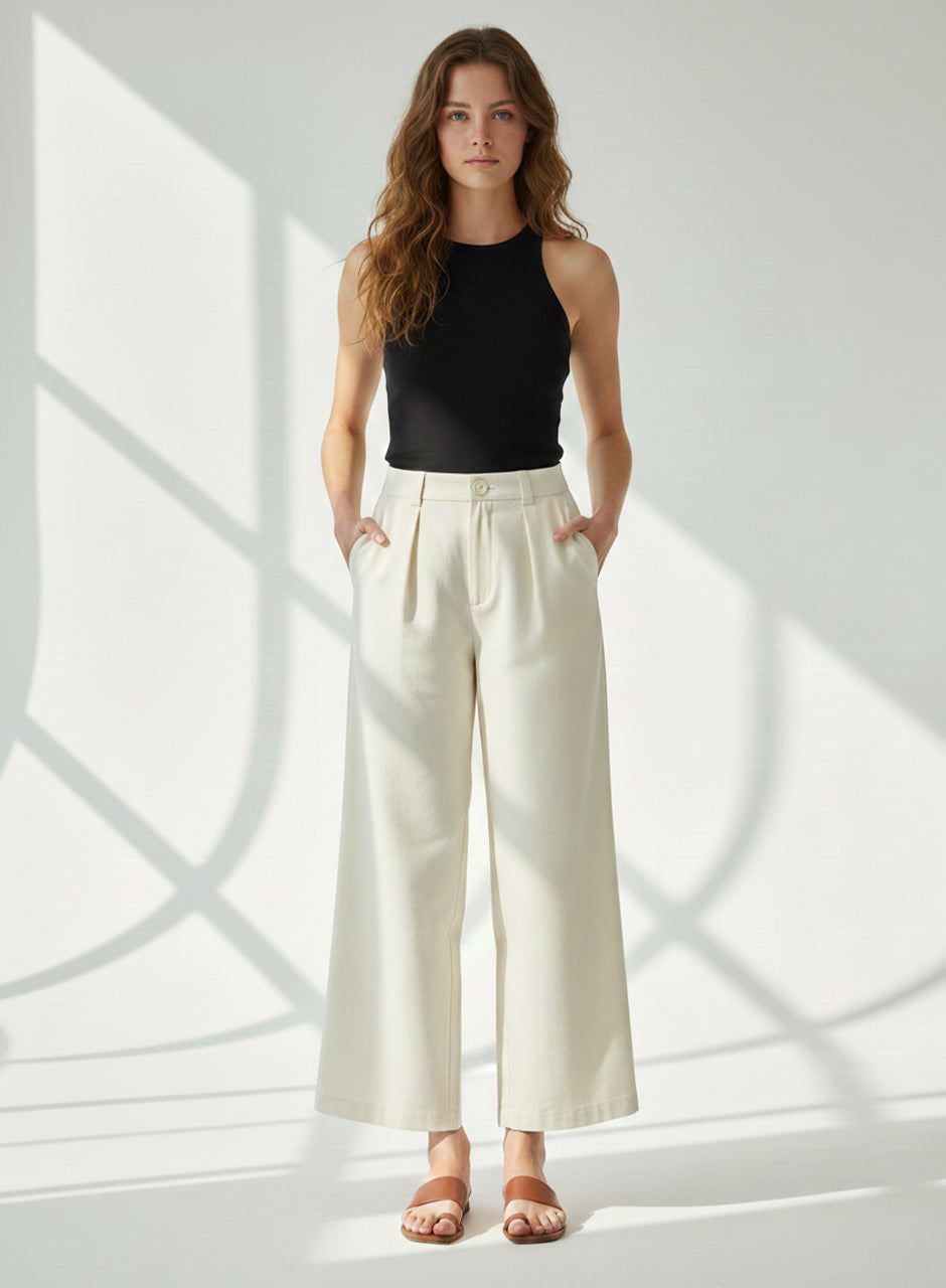 Plain Wide-Leg Trouser (White)