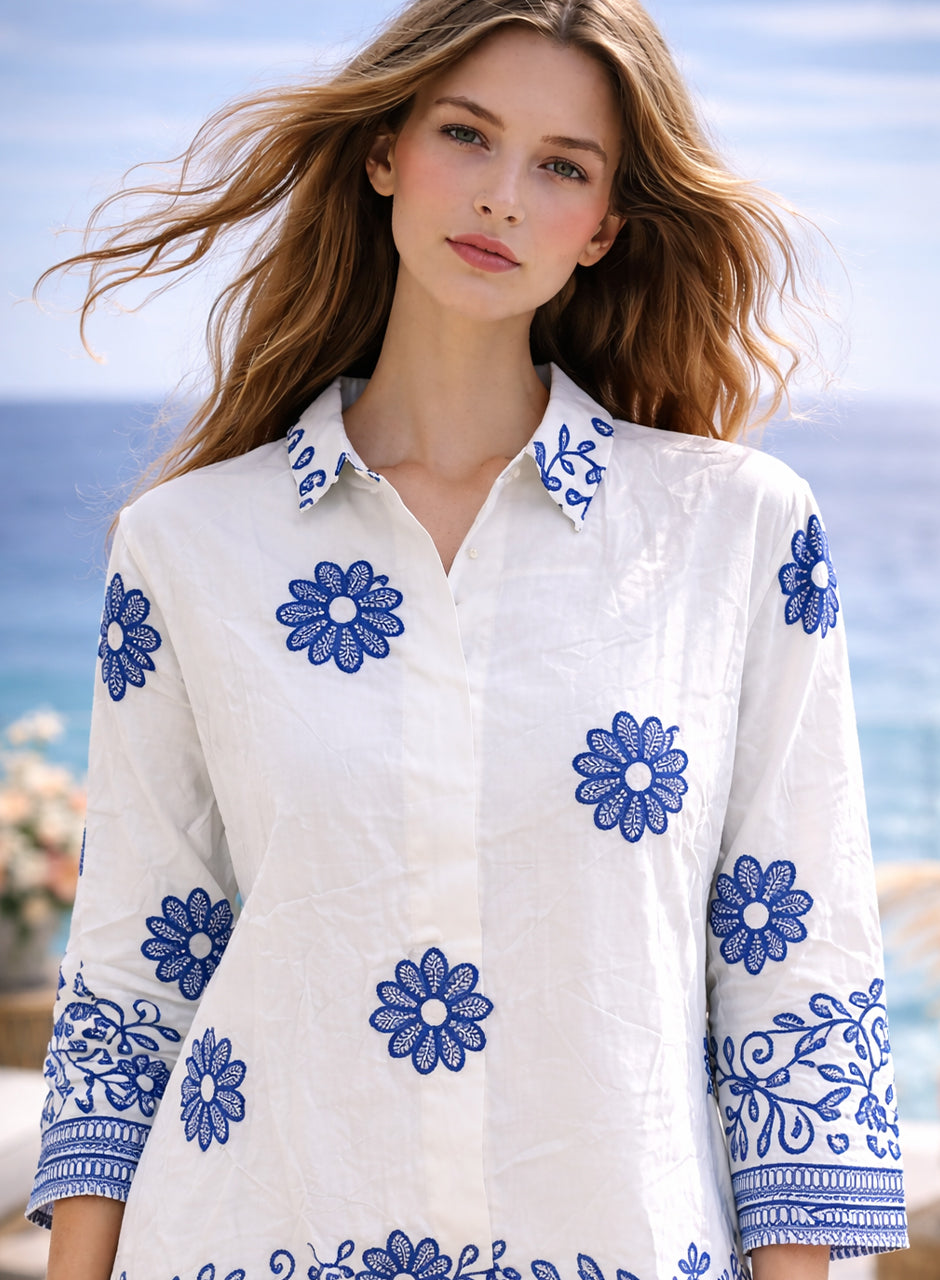 Printed Two-Piece Shirt And Trouser Blue