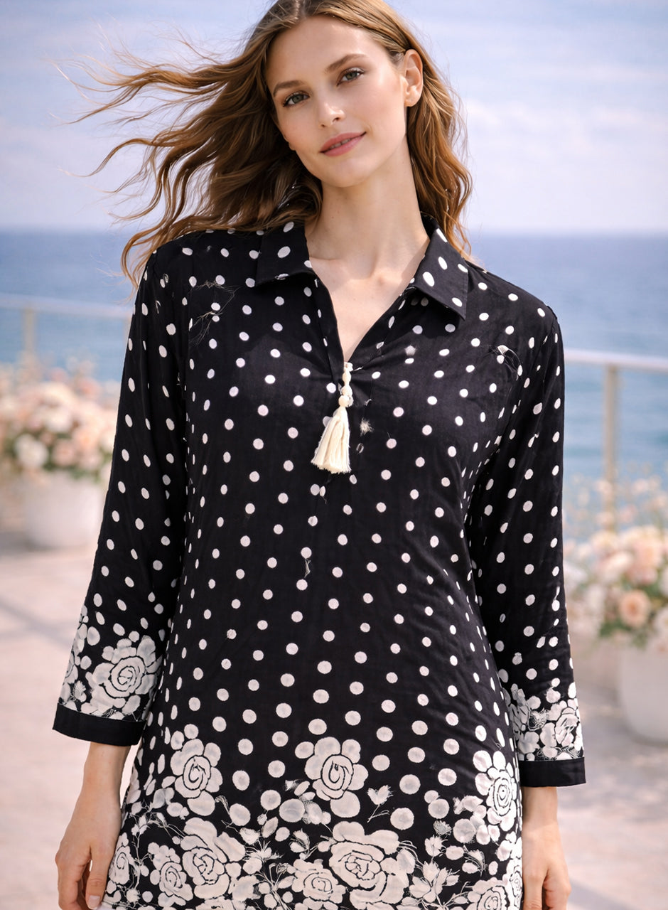 Printed Two-Piece Shirt And Trouser Navy And White