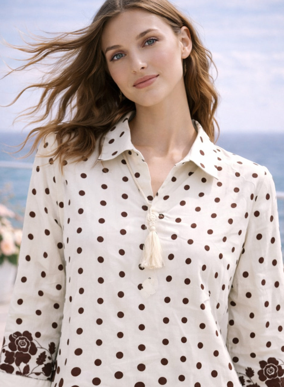 Printed Two-Piece Shirt And Trouser Mahogany And White