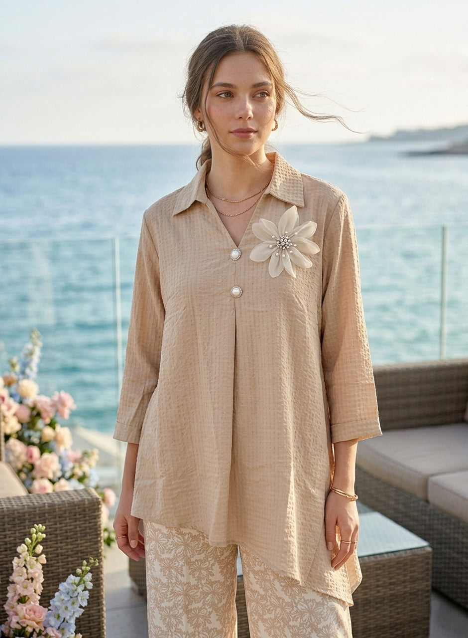 Two-Piece Shirt & Trouser Warm Beige