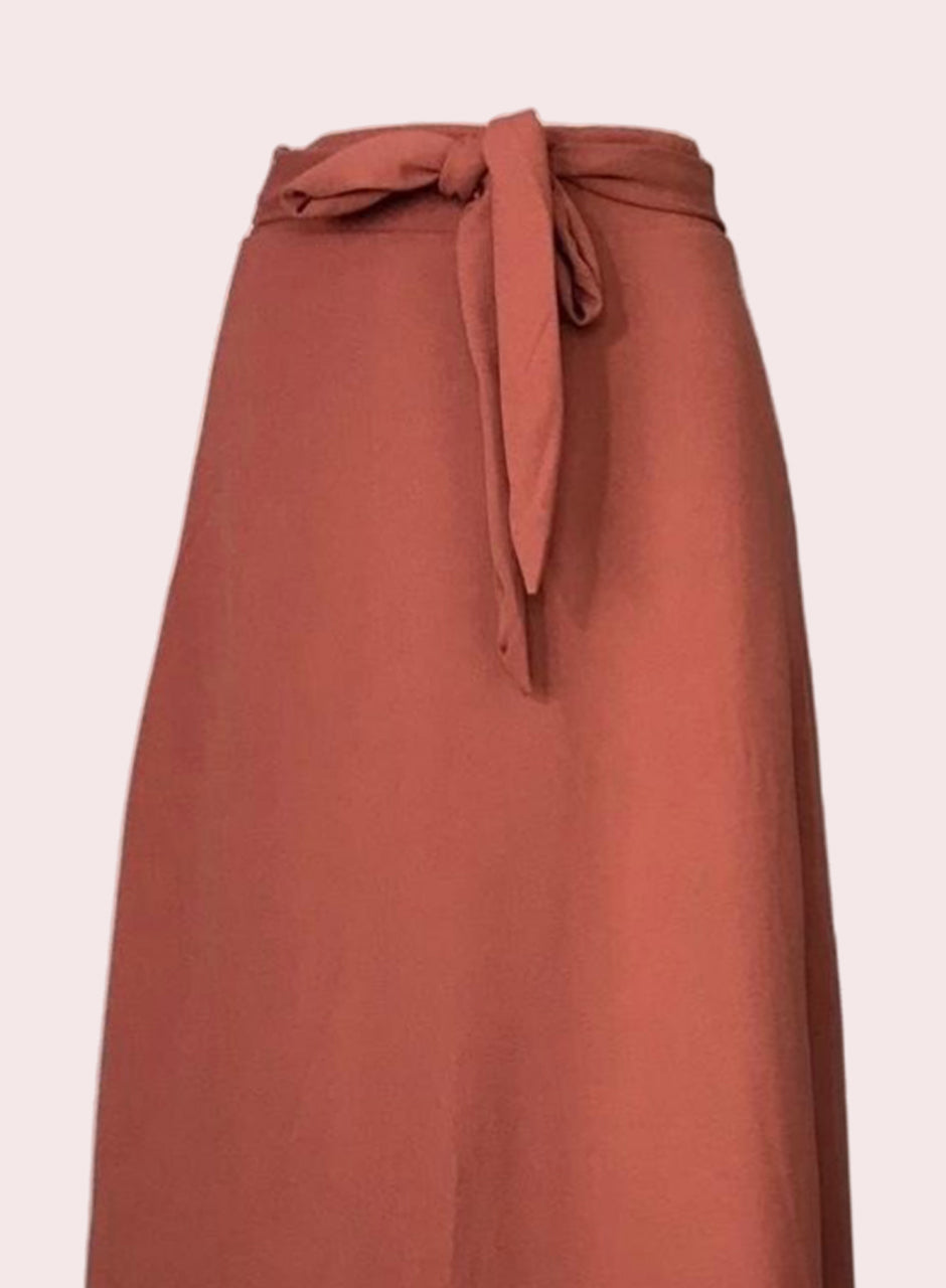 Self-tie Ribbon Skirt - Brown