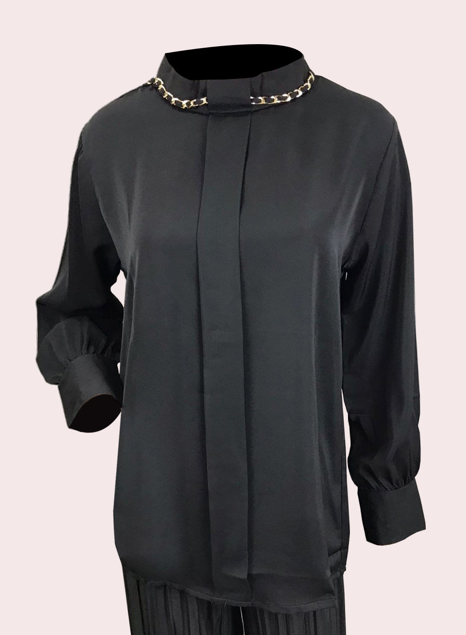 Blended Rayon Chain Top - Black