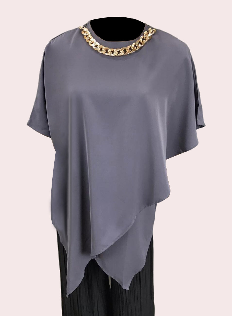 Blended Rayon Poncho Chain Top - Grey