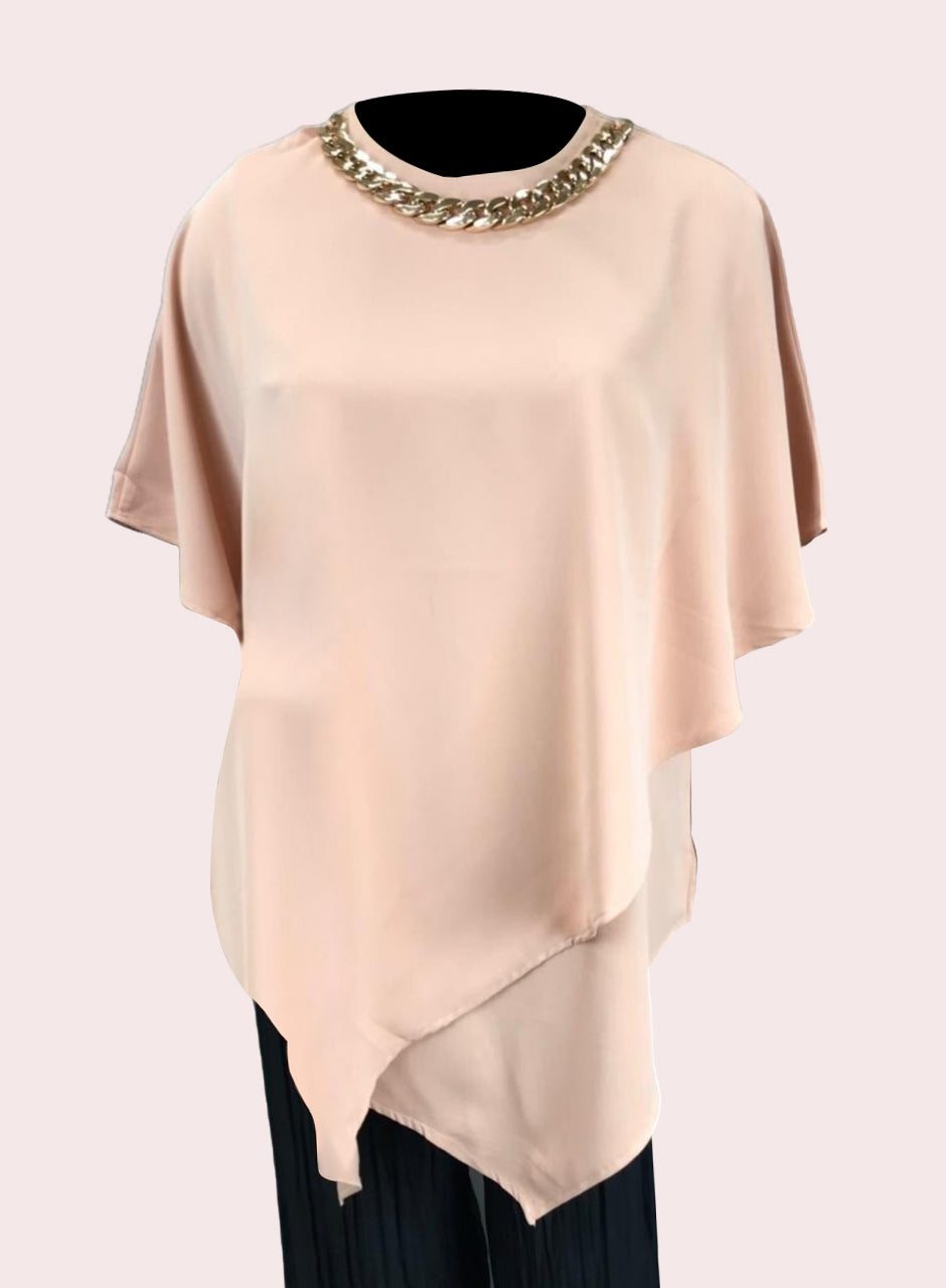 Blended Rayon Poncho Chain Top - Peach